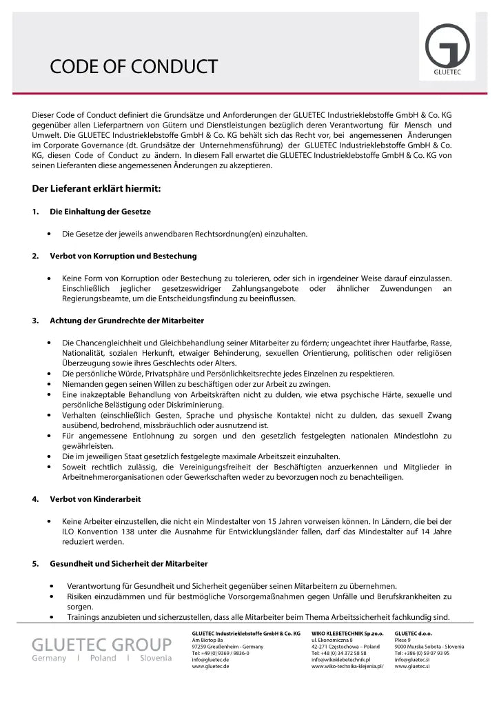 Code of Conduct - GLUETEC & WIKO
